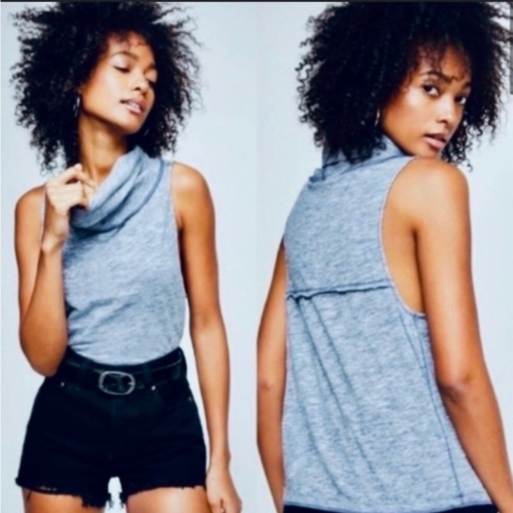 We The Free Heather Gray Cowl Neck Tank Top